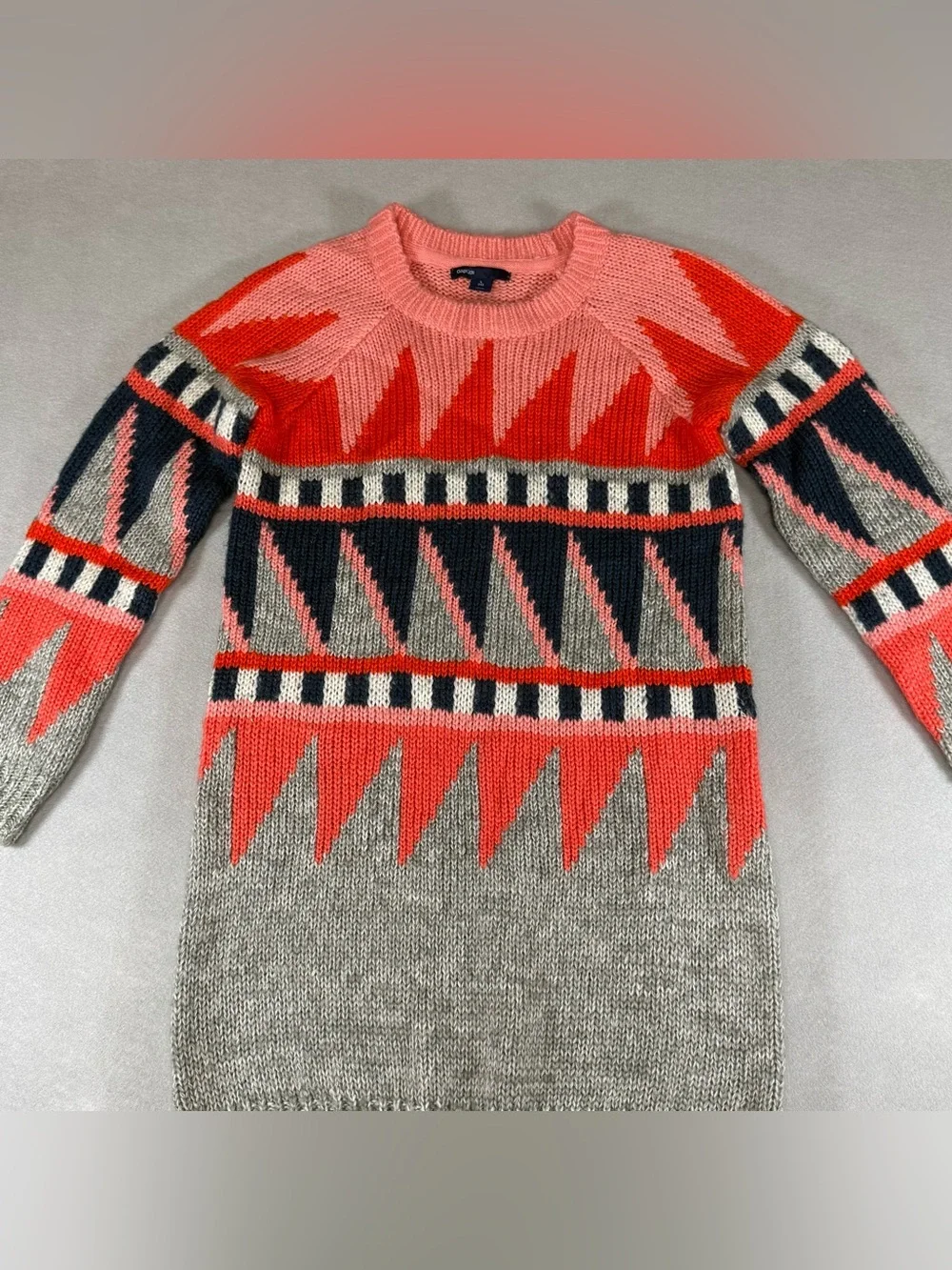 Gap kids girls Coral and Gray Geometric Knit Sweater dress size L (10)